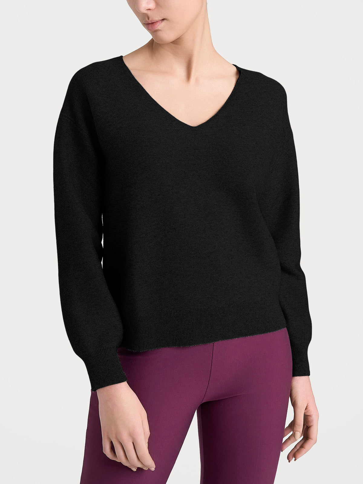 Maglia Punto Links con scollo a V in misto Lana e Angora Neri Donna - Ragno