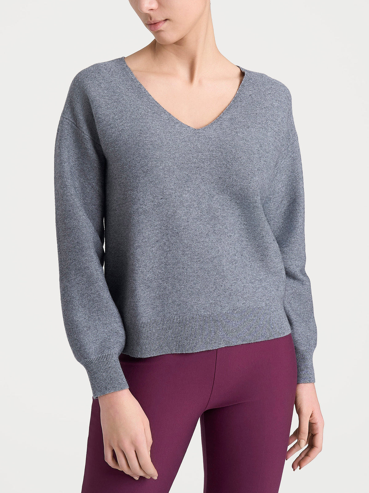 Maglia Punto Links con scollo a V in misto Lana e Angora Neri Donna - Ragno