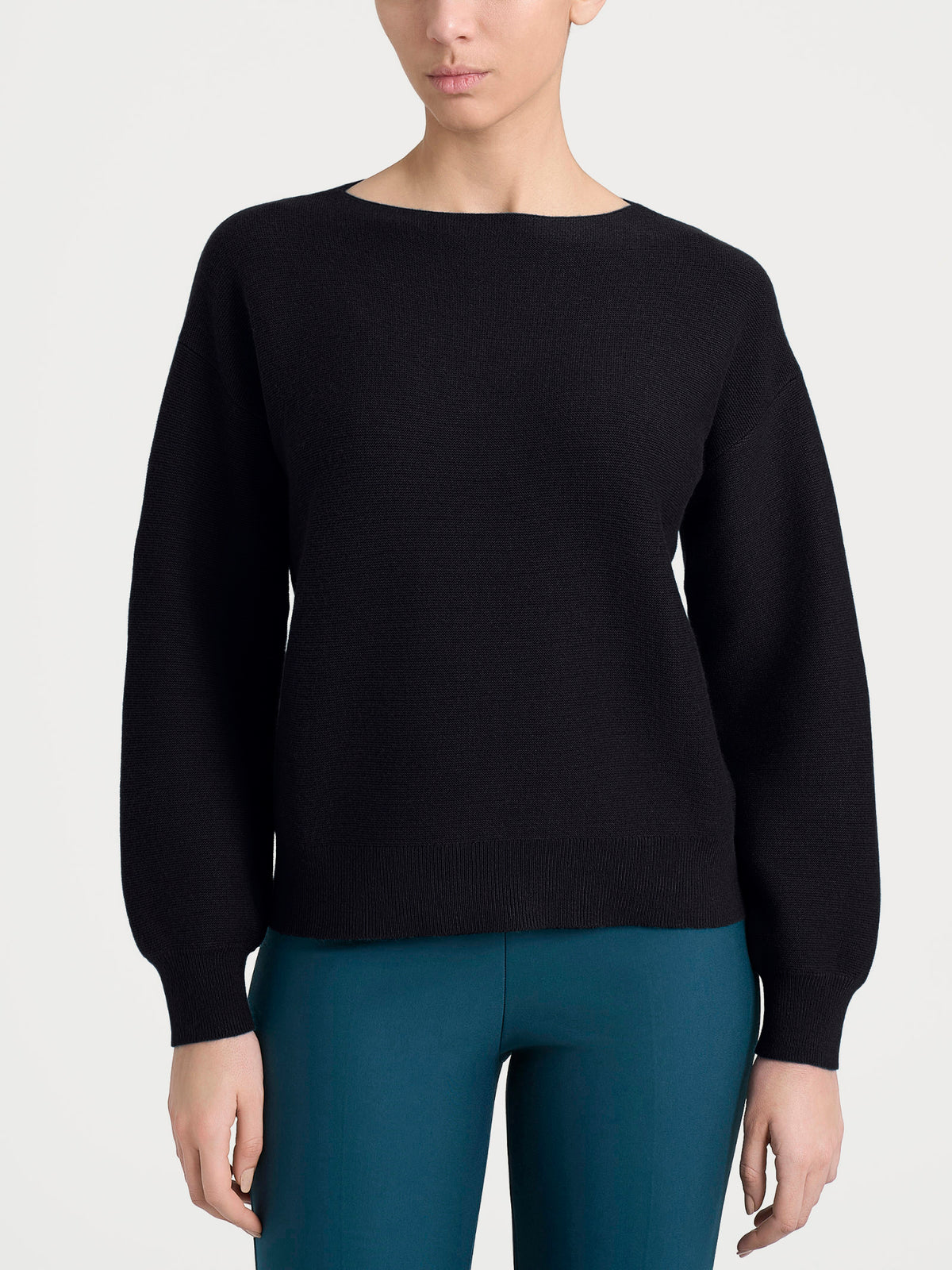 Maglia Punto Links con scollo a barchetta in misto Lana e Angora Neri Donna - Ragno
