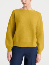 Women's Yellow "Punto Links" Sweater with Boat Neckline in a Wool and Angora Blend - Ragno