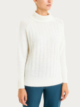 Women's White Wool and Angora Blend Ribbed Turtleneck - Ragno