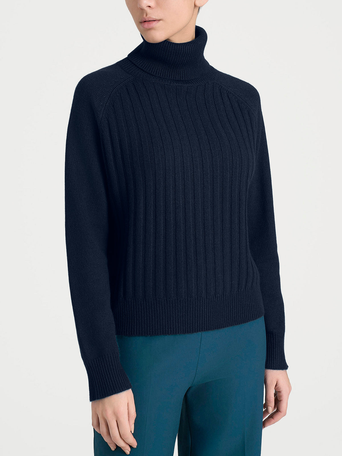 Dolcevita con coste in misto Lana e Angora Blu Donna - Ragno