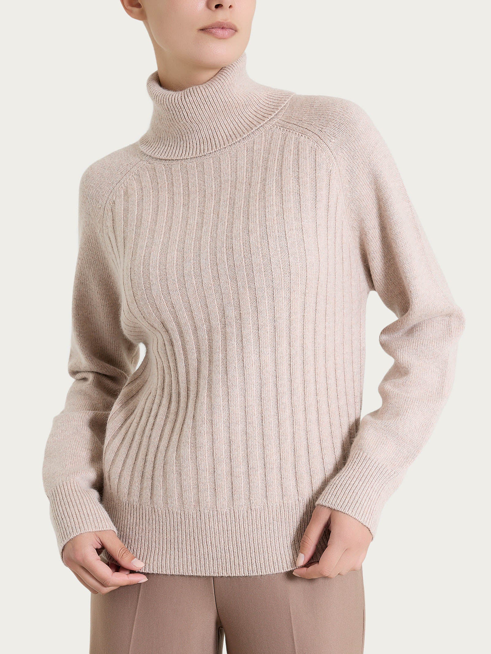 Dolcevita con coste in Natural Soft  Grigi Donna - Ragno