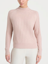 Women's Pink Ribbed Crew Neck Sweater in a Wool and Angora Blend - Ragno