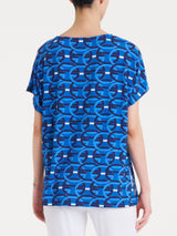 Maglietta girocollo con geometric pattern in Viscosa Summer  Blu Donna - Ragno
