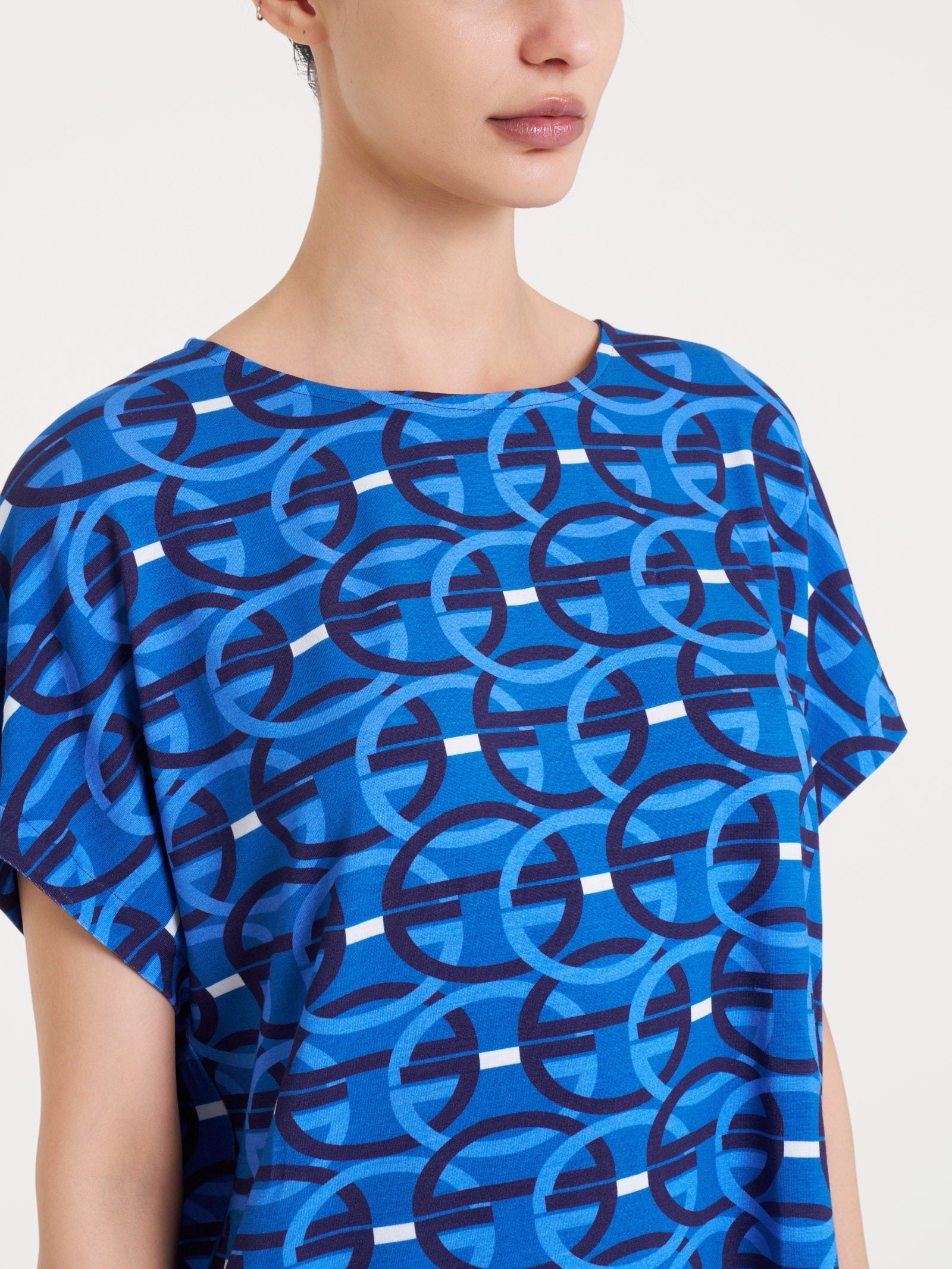 Maglietta girocollo con geometric pattern in Viscosa Summer  Blu Donna - Ragno