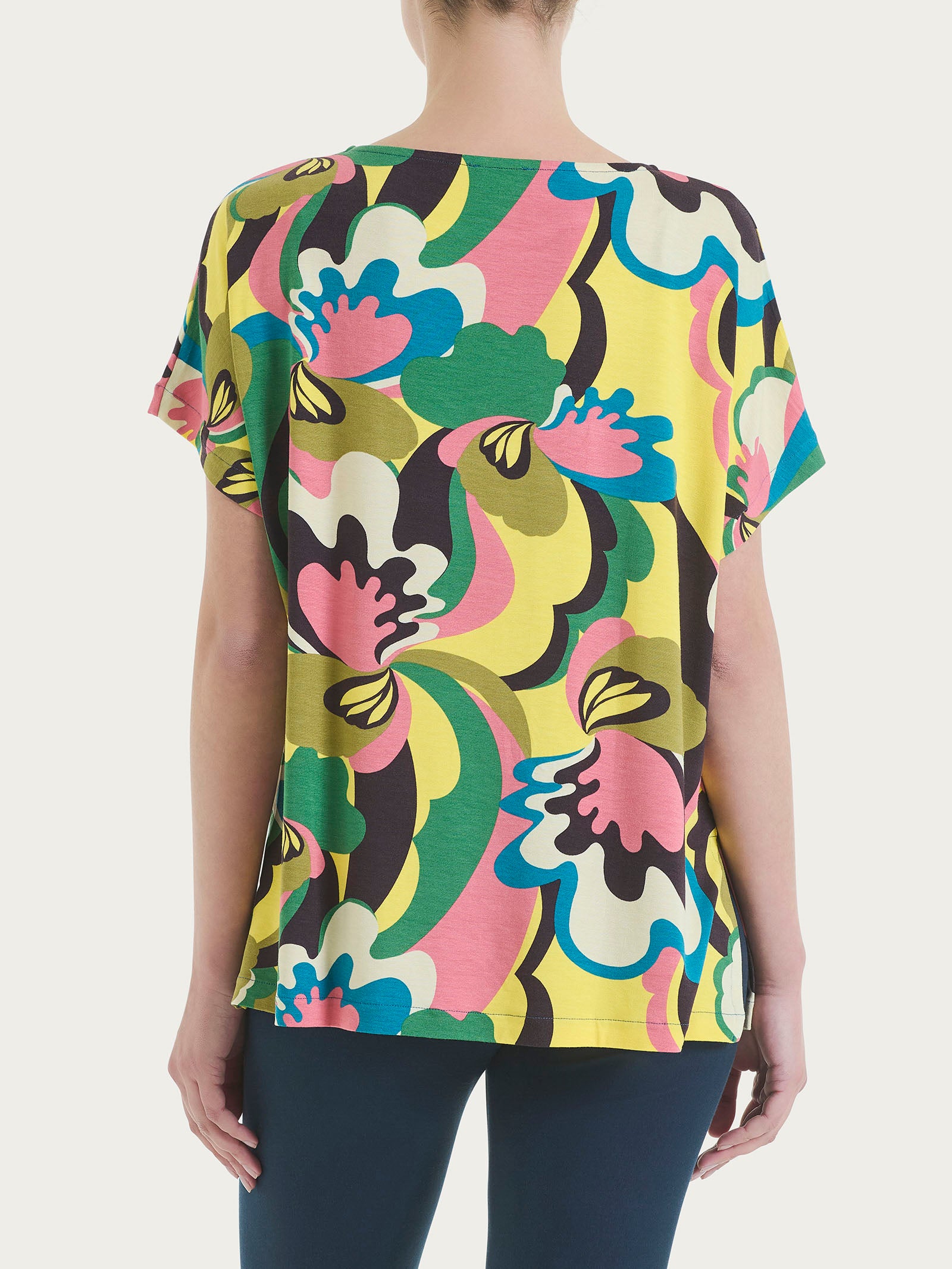 Maglietta girocollo con geometric pattern in Viscosa Summer  Blu Donna - Ragno