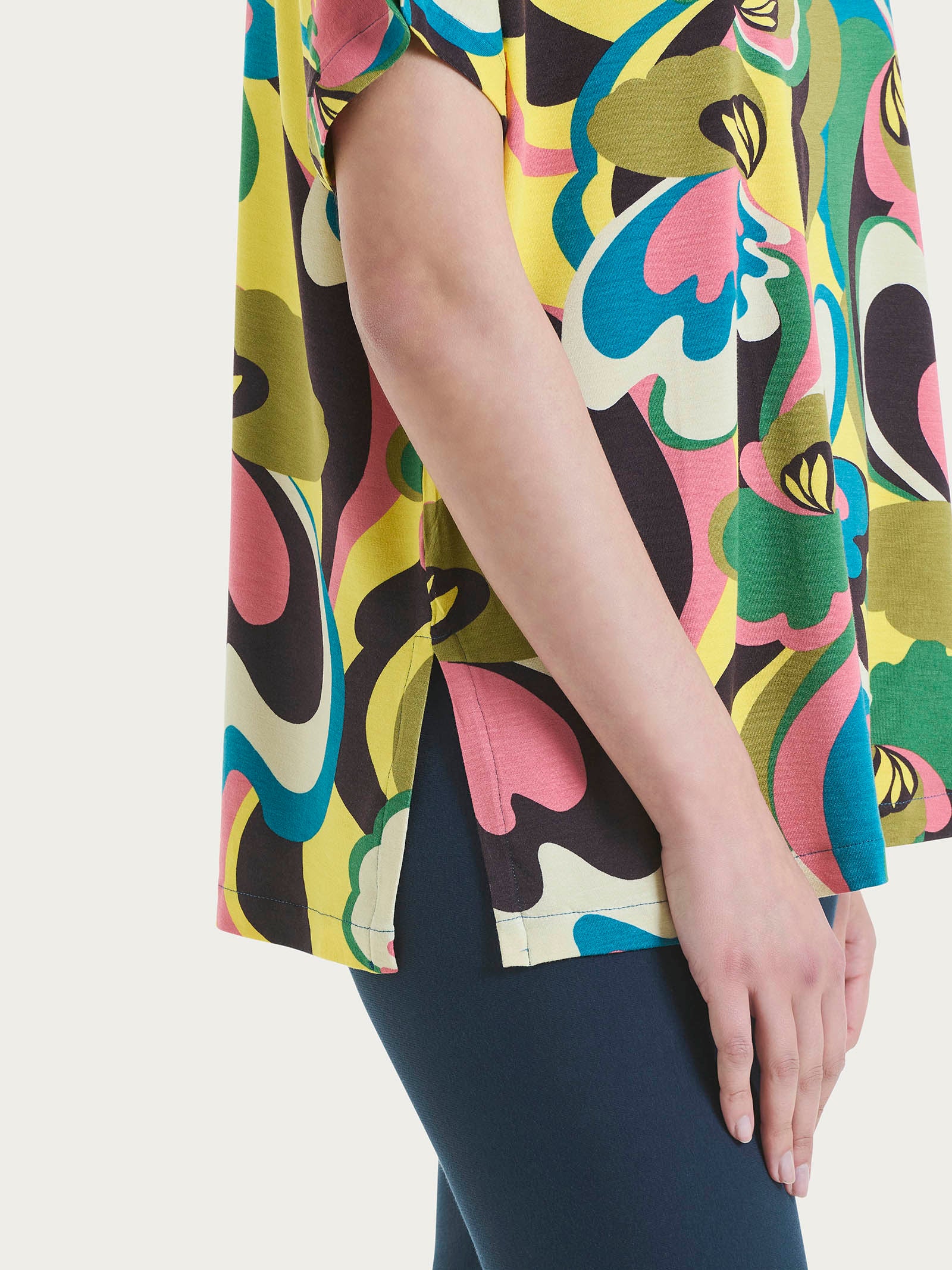 Maglietta girocollo con geometric pattern in Viscosa Summer  Blu Donna - Ragno