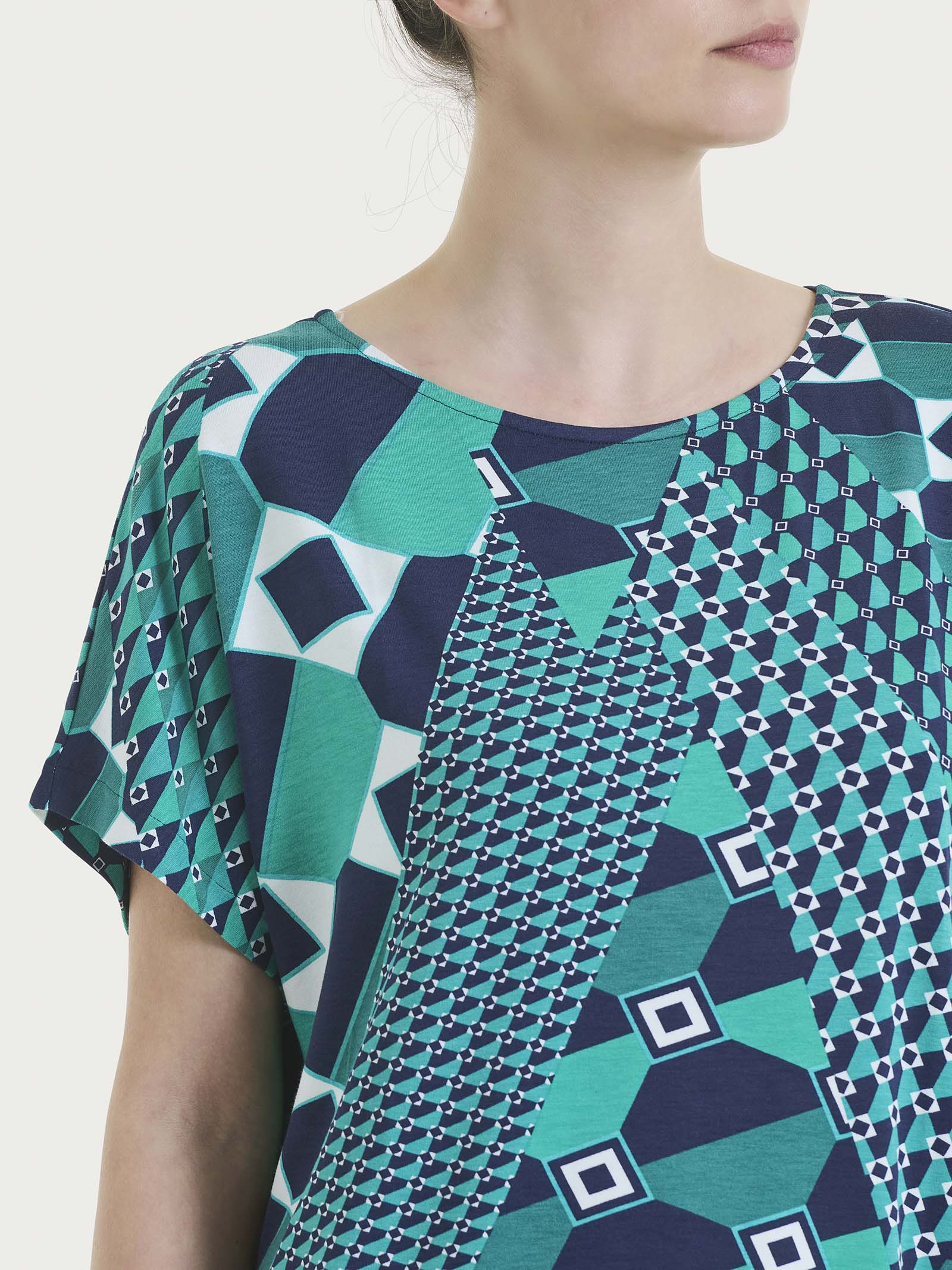 Maglietta girocollo con geometric pattern in Viscosa Summer  Blu Donna - Ragno