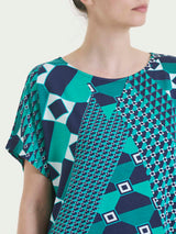 Maglietta girocollo con geometric pattern in Viscosa Summer  Blu Donna - Ragno