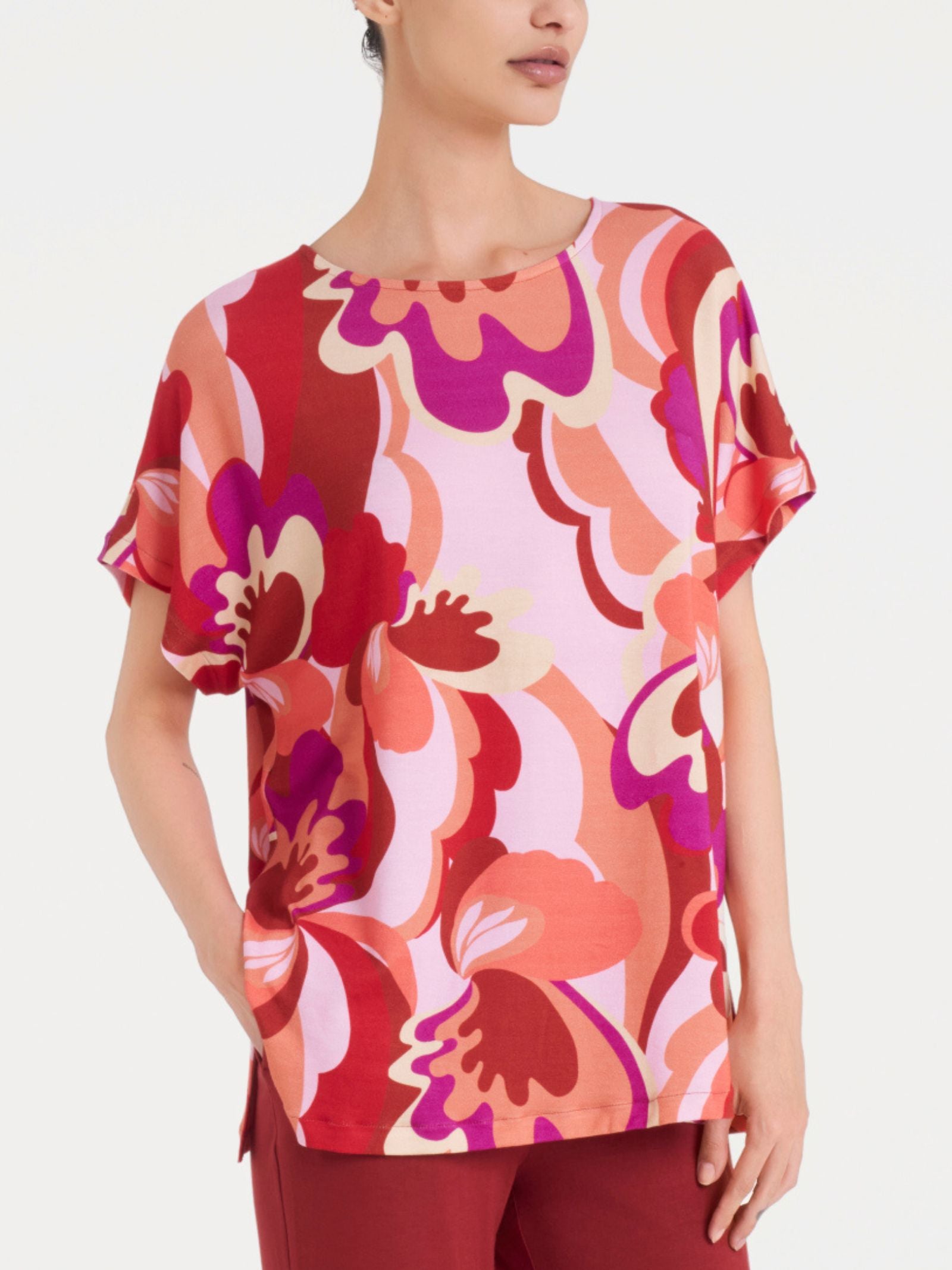 Maglietta girocollo con geometric pattern in Viscosa Summer  Rossi Donna - Ragno