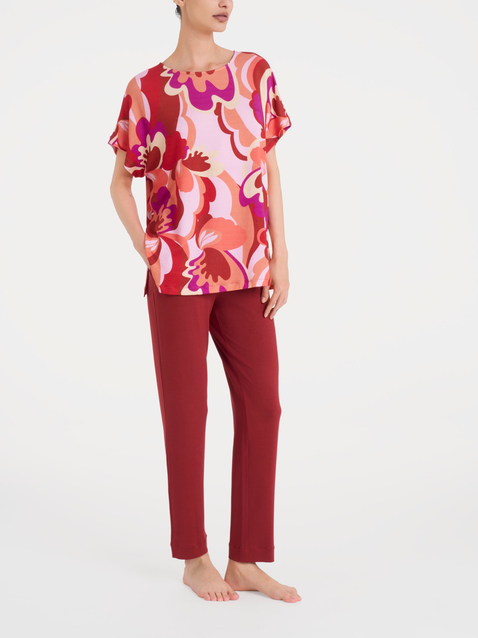 Maglietta girocollo con geometric pattern in Viscosa Summer  Rossi Donna - Ragno