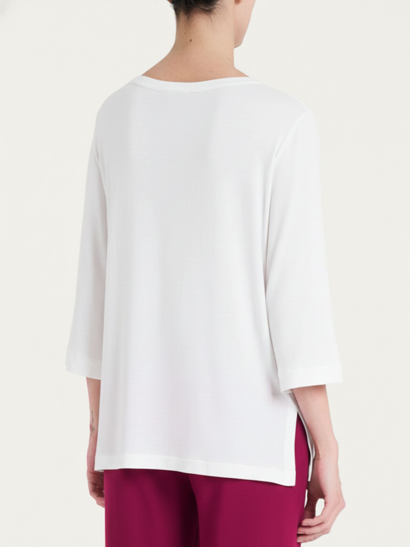 Women's Summer Bianco Viscosa Drop Neck T-Shirt - Ragno