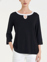 Maglietta con scollo a goccia in Viscosa Summer  Neri Donna - Ragno
