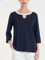 Viscosa Summer Drop Neck T-Shirt Blau Damen - Ragno