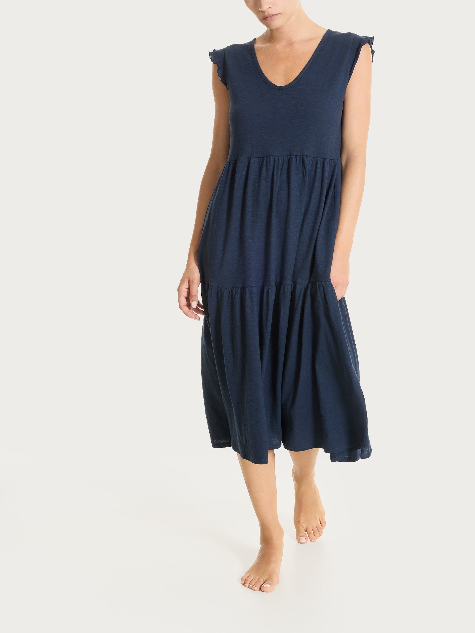 Abito lungo con manichine in Jersey di Cotone Blu Donna - Ragno