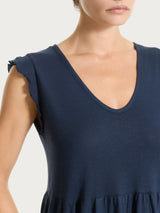 Abito lungo con manichine in Jersey di Cotone Blu Donna - Ragno