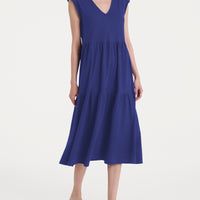 Abito lungo con manichine in Jersey di Cotone Blu Donna - Ragno
