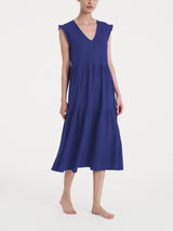 Abito lungo con manichine in Jersey di Cotone Blu Donna - Ragno