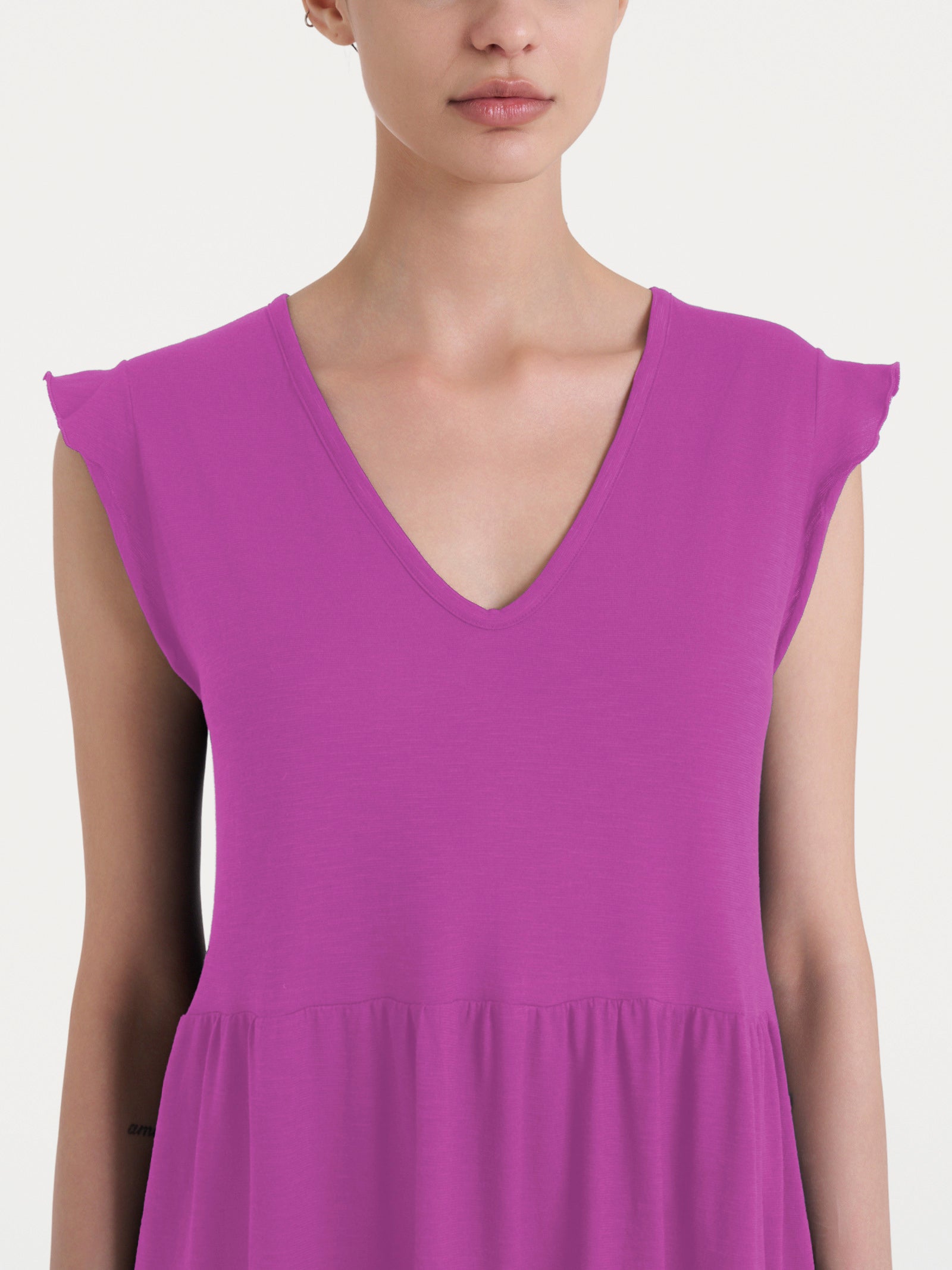 Abito lungo con manichine in Jersey di Cotone Viola Donna - Ragno