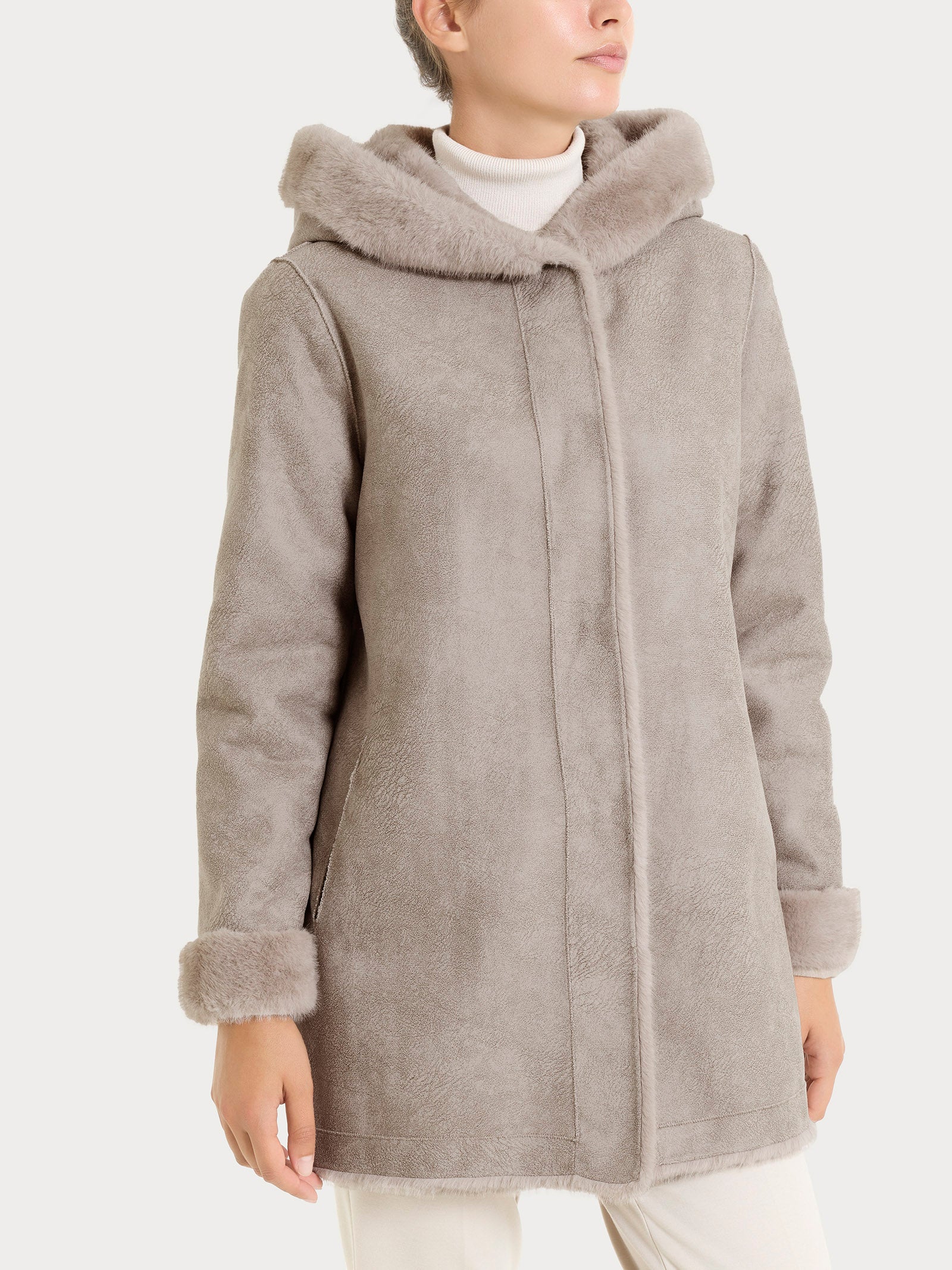 Cappotto con cappuccio double-face in Vegan Fur Grigi Donna - Ragno