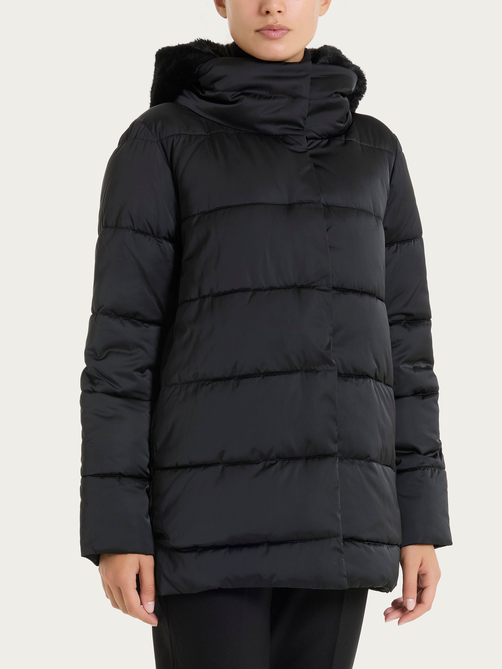 Piumino con Vegan Fur interna removibile Neri Donna - Ragno