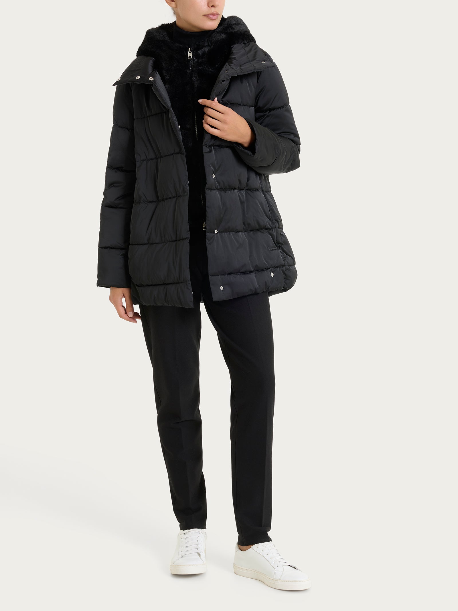 Piumino con Vegan Fur interna removibile Neri Donna - Ragno