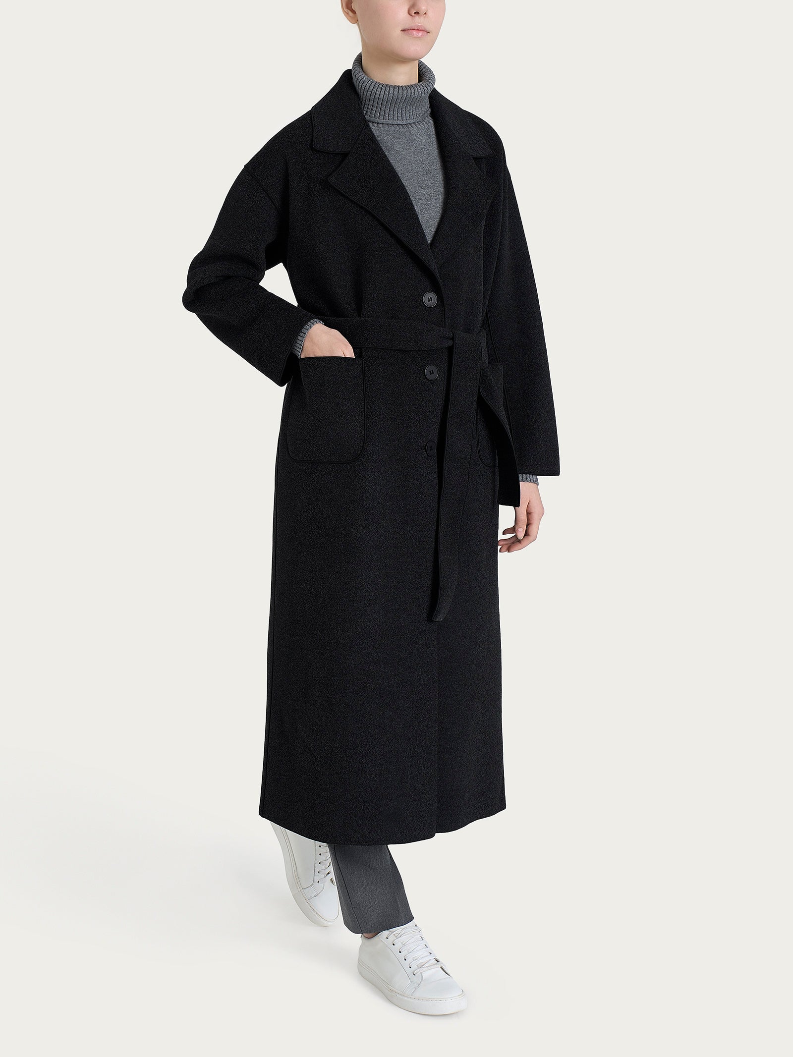 Cappotto lungo in Vegan Wool Neri Donna - Ragno