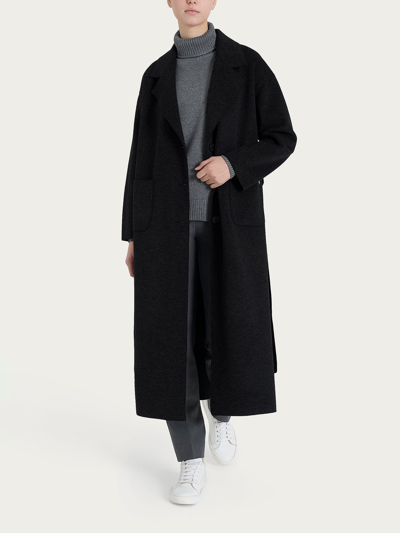 Cappotto lungo in Vegan Wool Neri Donna - Ragno