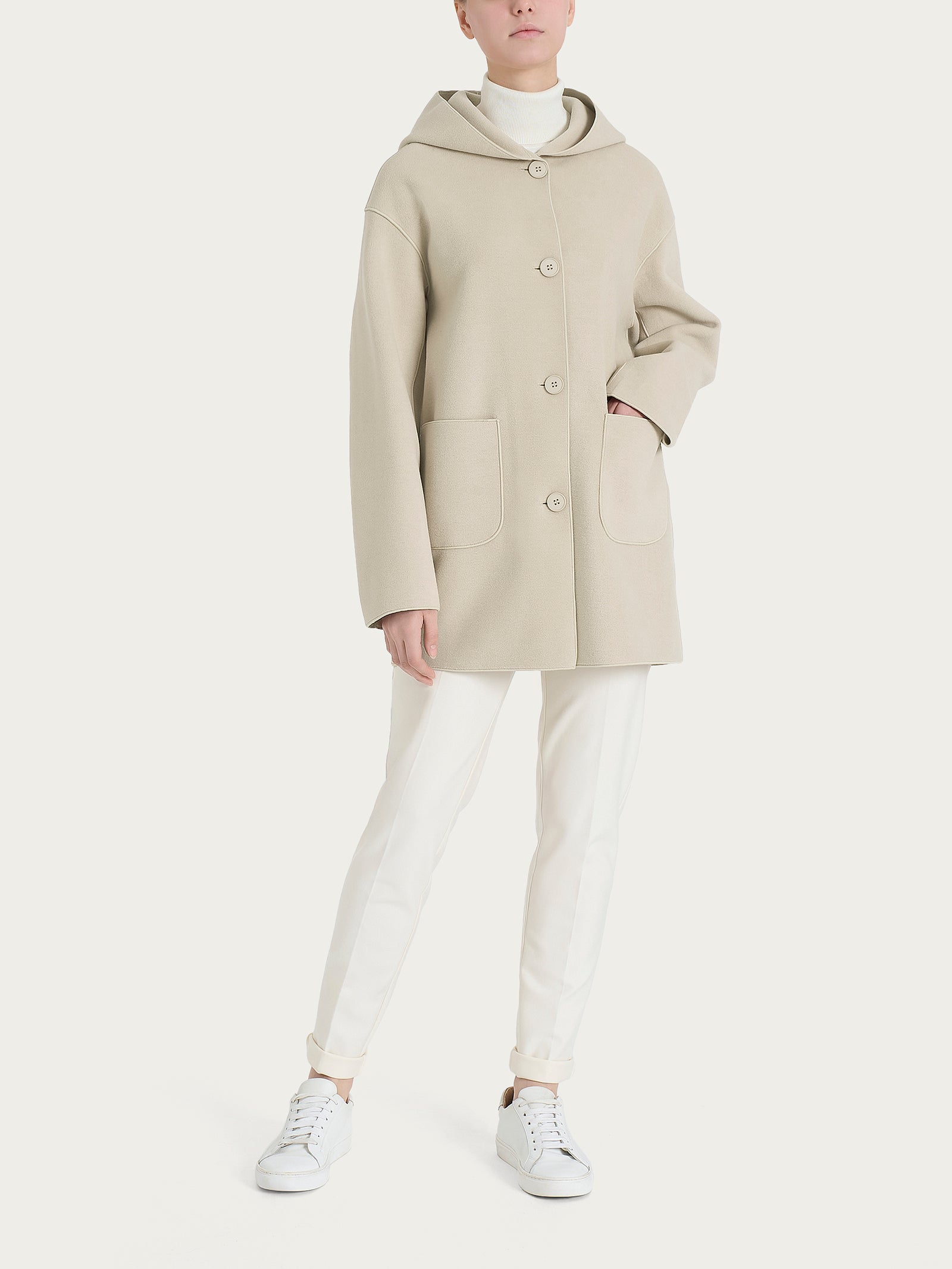Giaccone con cappuccio in Vegan Wool Bianchi Donna - Ragno