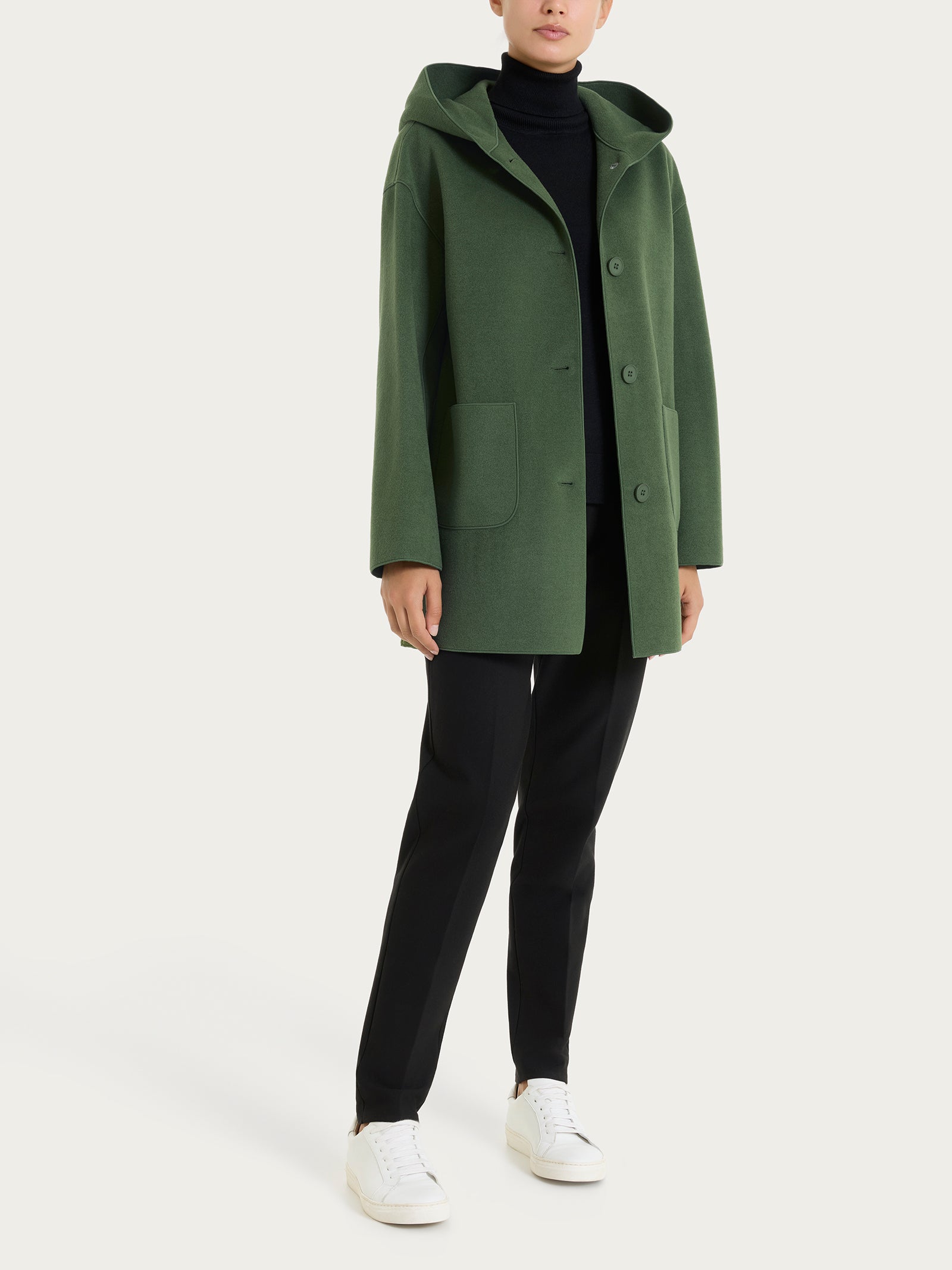 Giaccone con cappuccio in Vegan Wool Verdi Donna - Ragno