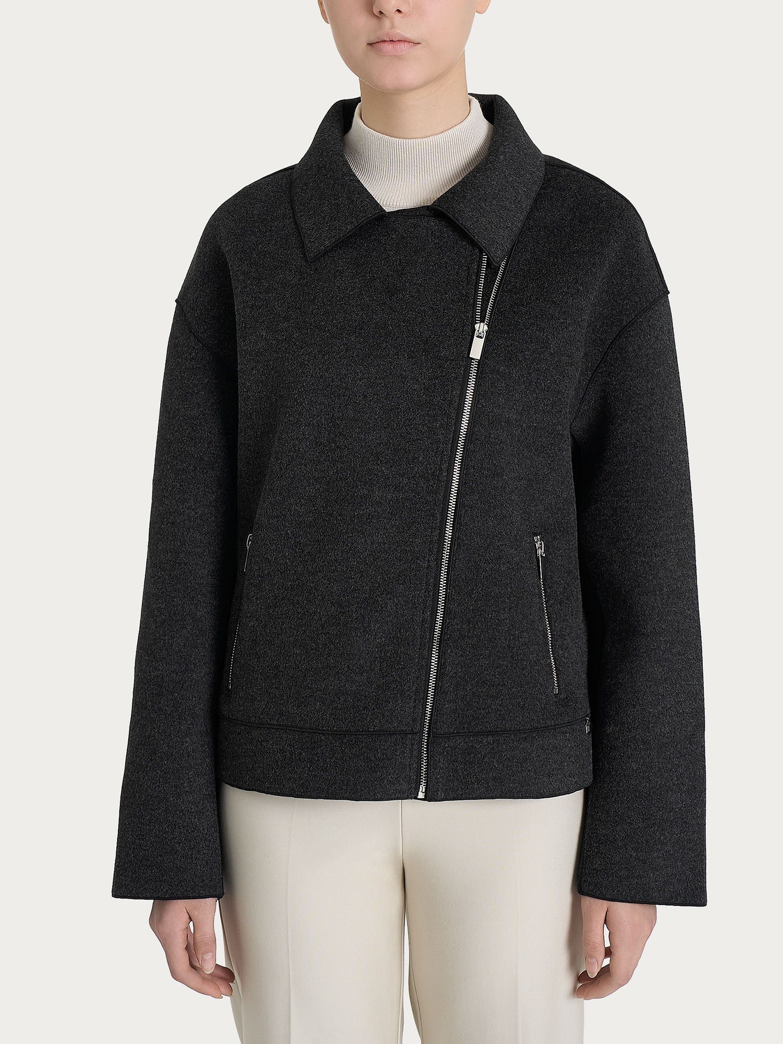 Giacca chiodo in Vegan Wool Neri Donna - Ragno