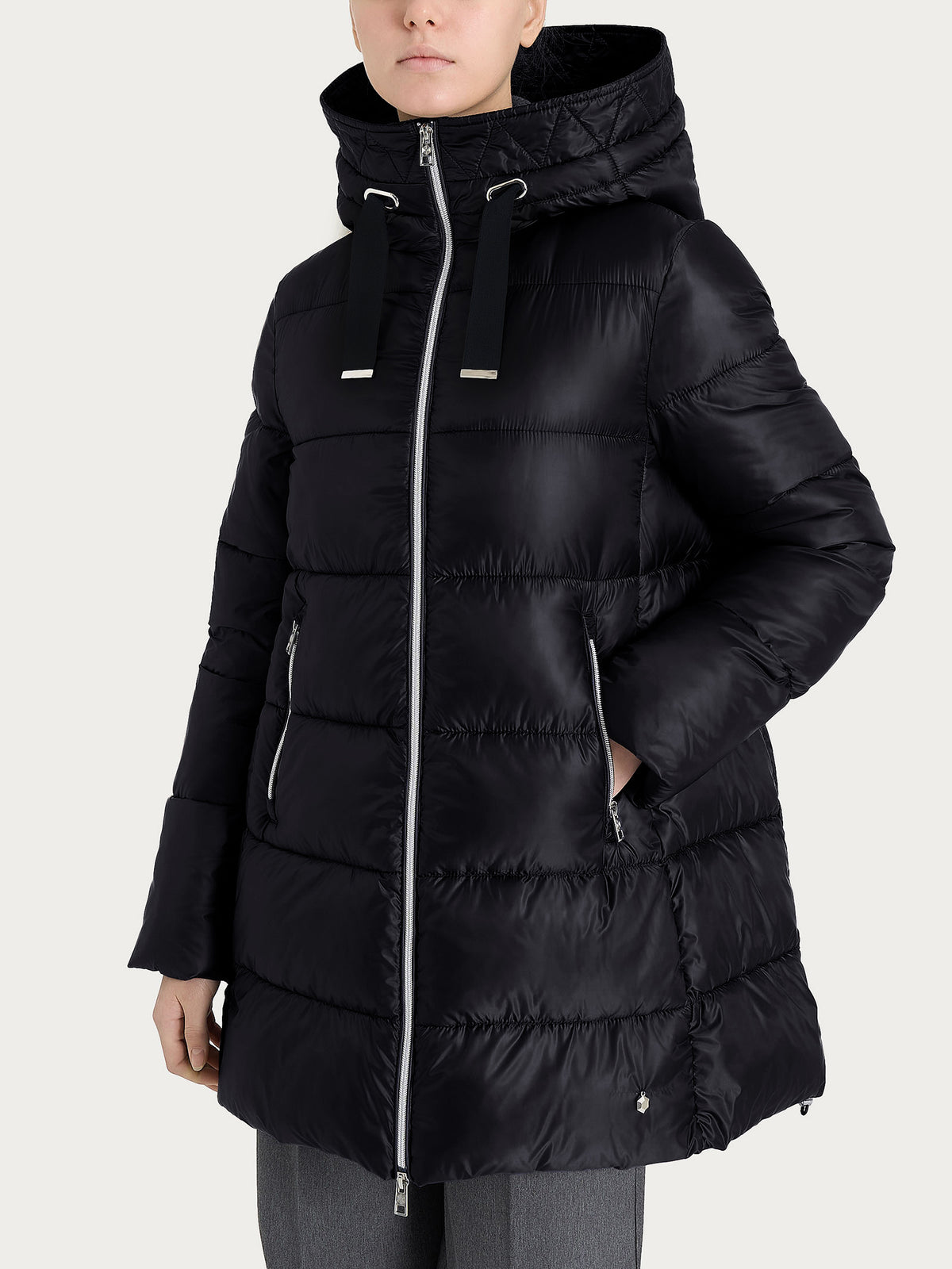 Shiny Puffer piumino lungo con cappuccio Neri Donna - Ragno