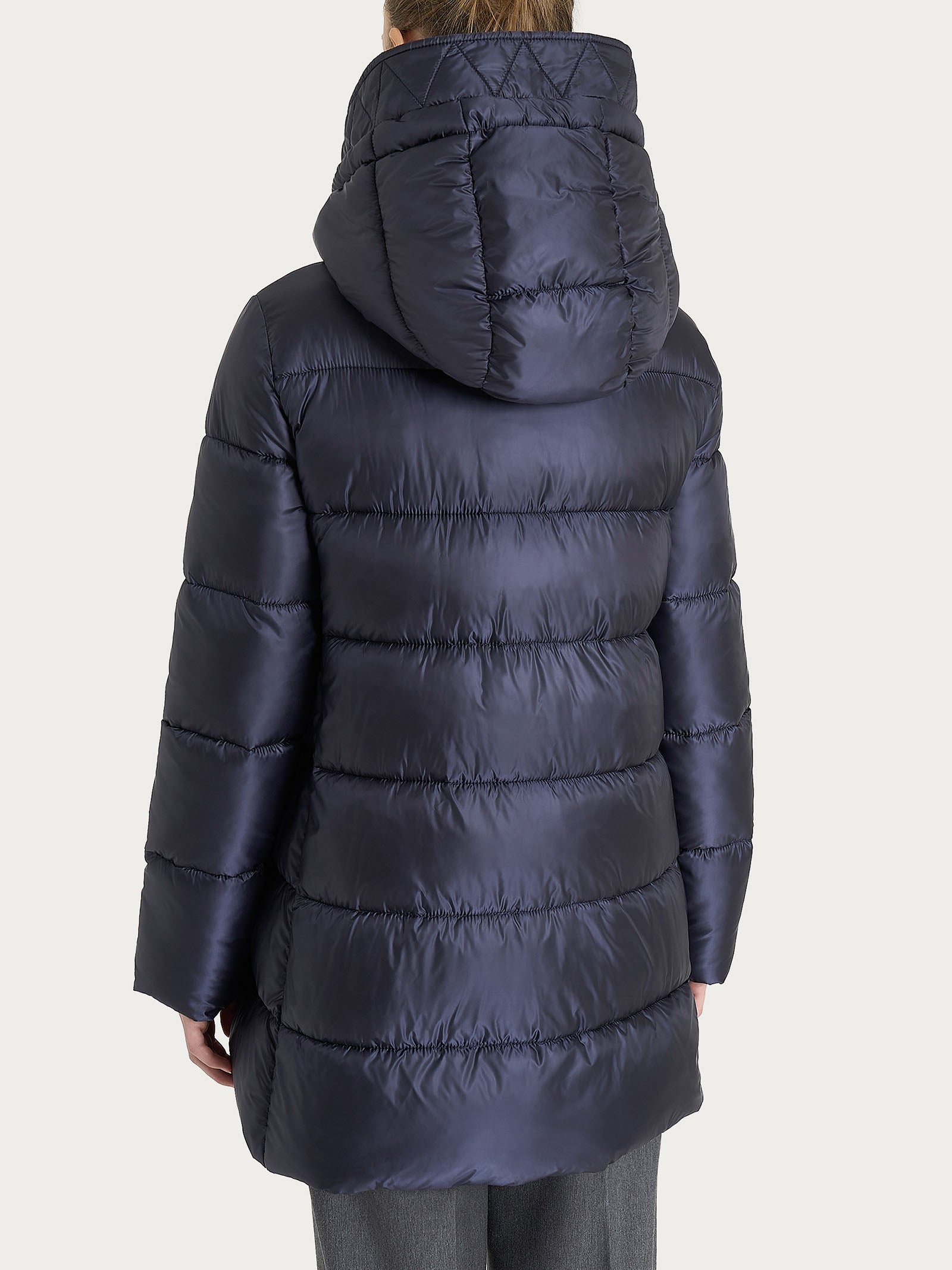 Piumino lungo con cappuccio in Vegan Down Blu Donna - Ragno