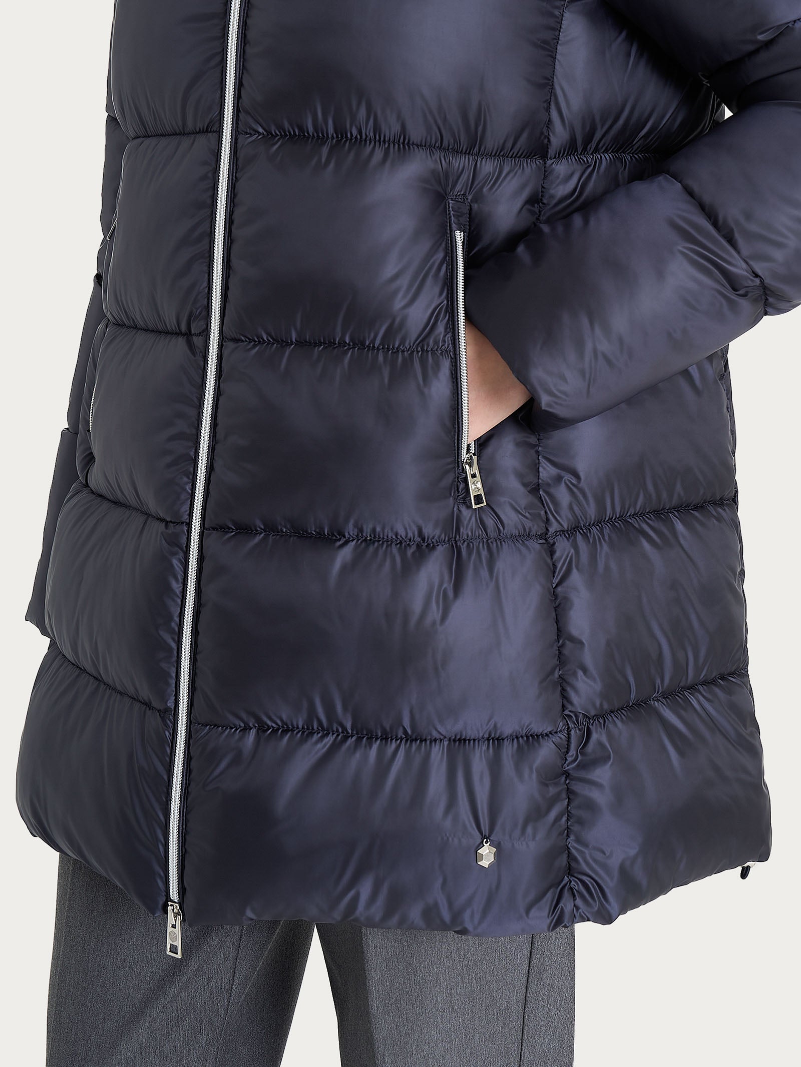 Piumino lungo con cappuccio in Vegan Down Blu Donna - Ragno