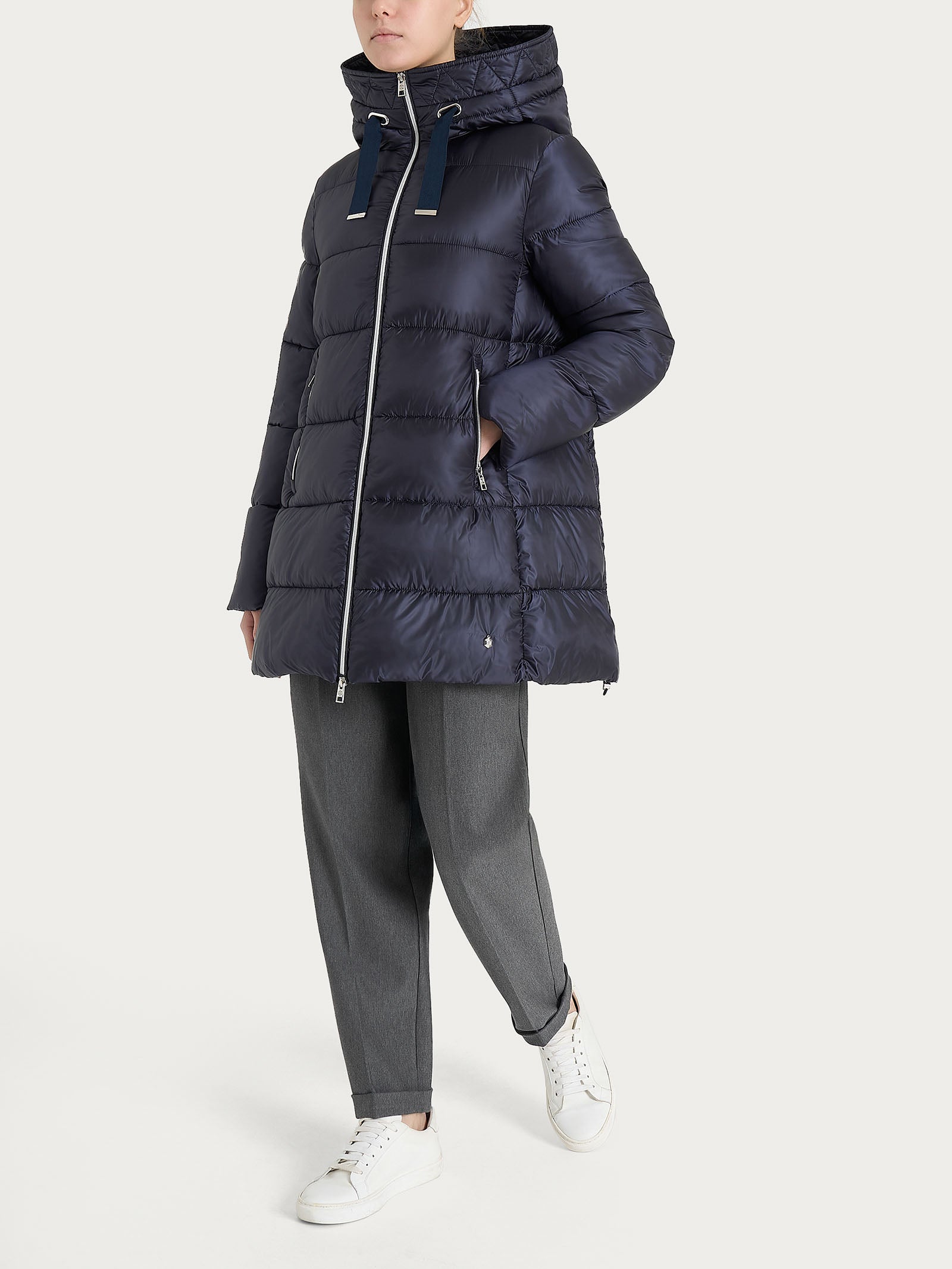 Piumino lungo con cappuccio in Vegan Down Blu Donna - Ragno
