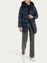 Shiny Puffer piumino lungo con cappuccio Blu Donna - Ragno