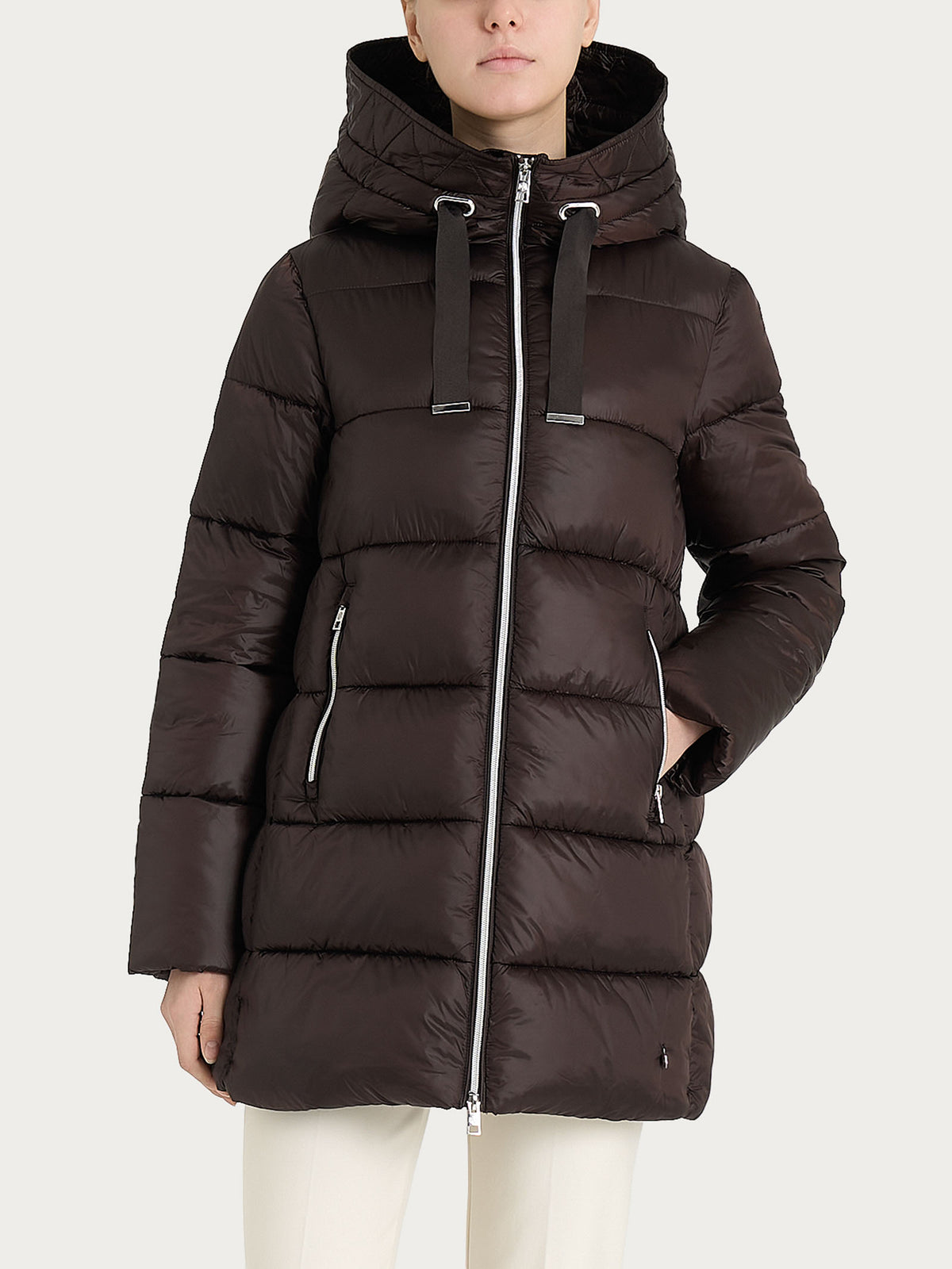 Shiny Puffer piumino lungo con cappuccio Marroni Donna - Ragno