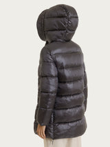 Shiny Puffer Long Hooded Down Jacket, Brown, Women's - Ragno