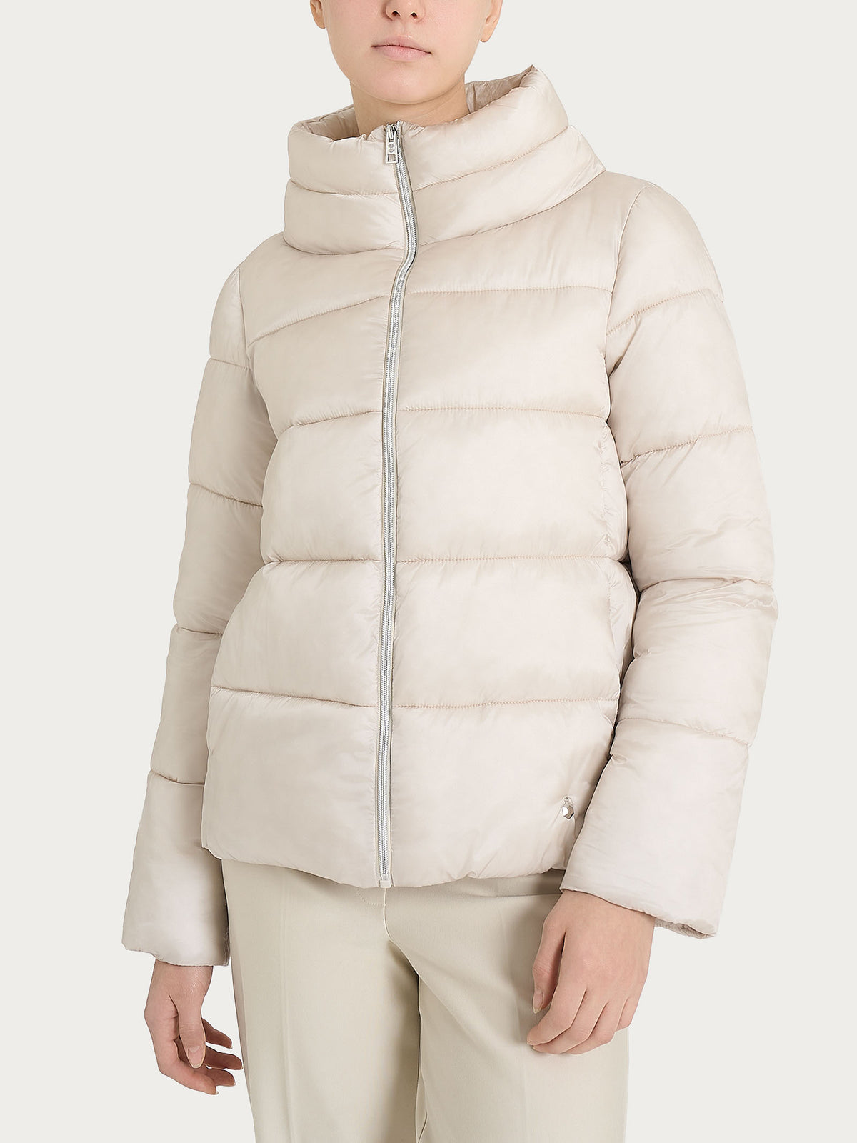 Shiny Puffer Down Jacket with High Collar Bianco Women's - Ragno