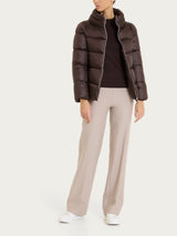 Shiny Puffer Down Jacket with High Collar  Brown Women's - Ragno