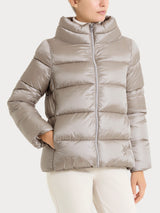 Shiny Puffer Down Jacket with High Collar, Gray, Women's - Ragno