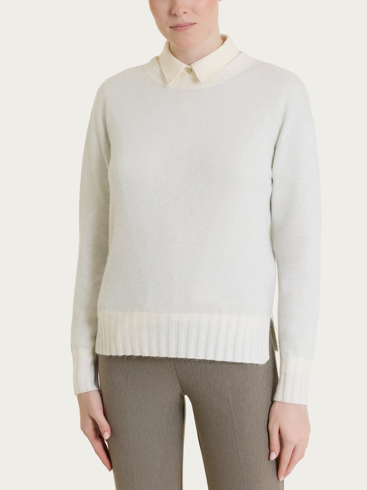 Maglia girocollo in misto Lana e Angora e Lurex Bianchi Donna - Ragno