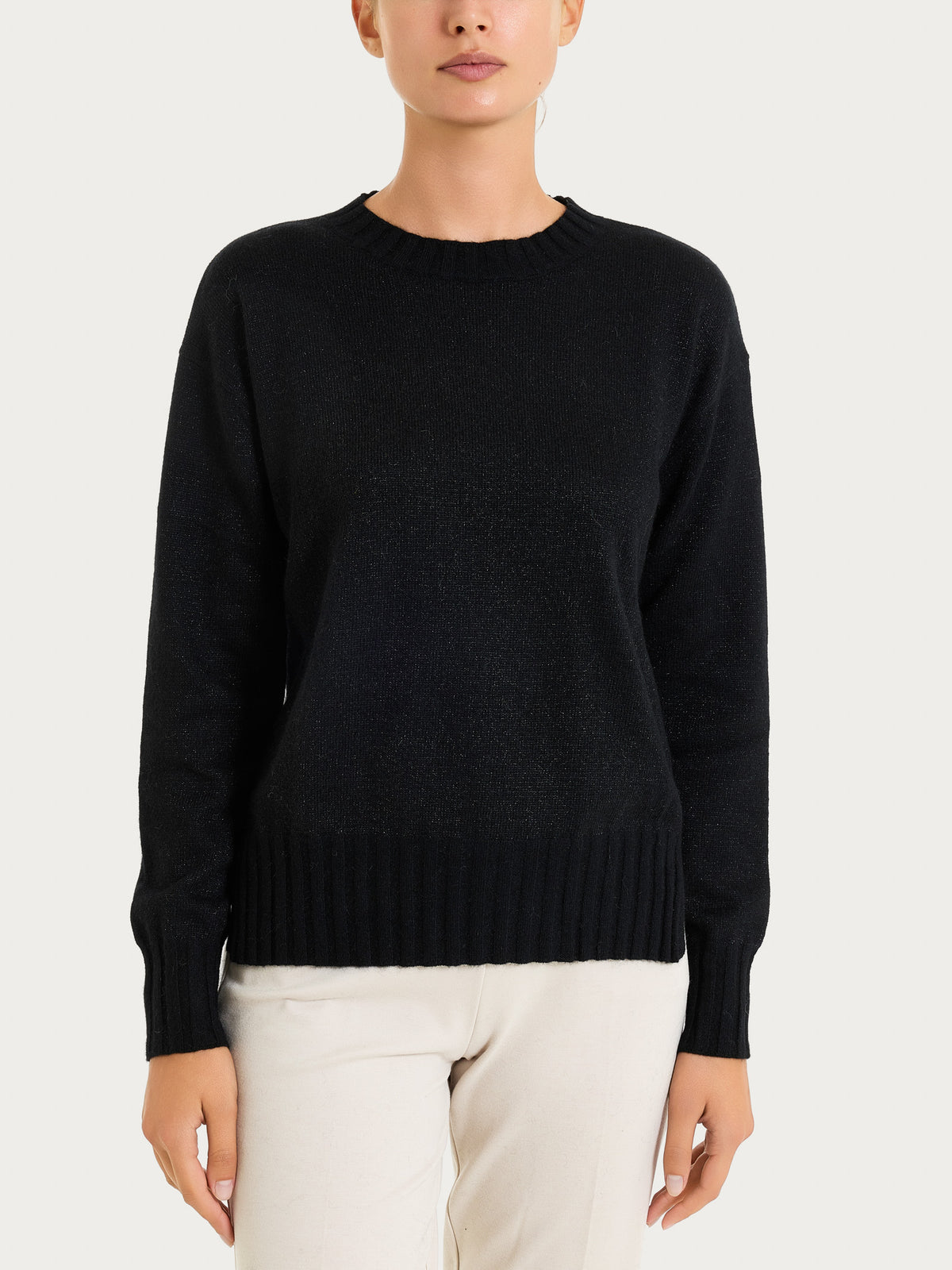 Maglia girocollo in misto Lana e Angora e Lurex Neri Donna - Ragno
