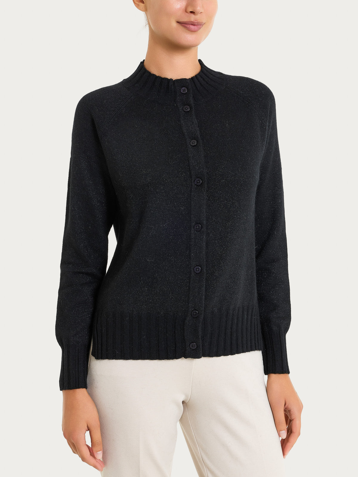 Cardigan corto in misto Lana e Angora e Lurex Neri Donna - Ragno