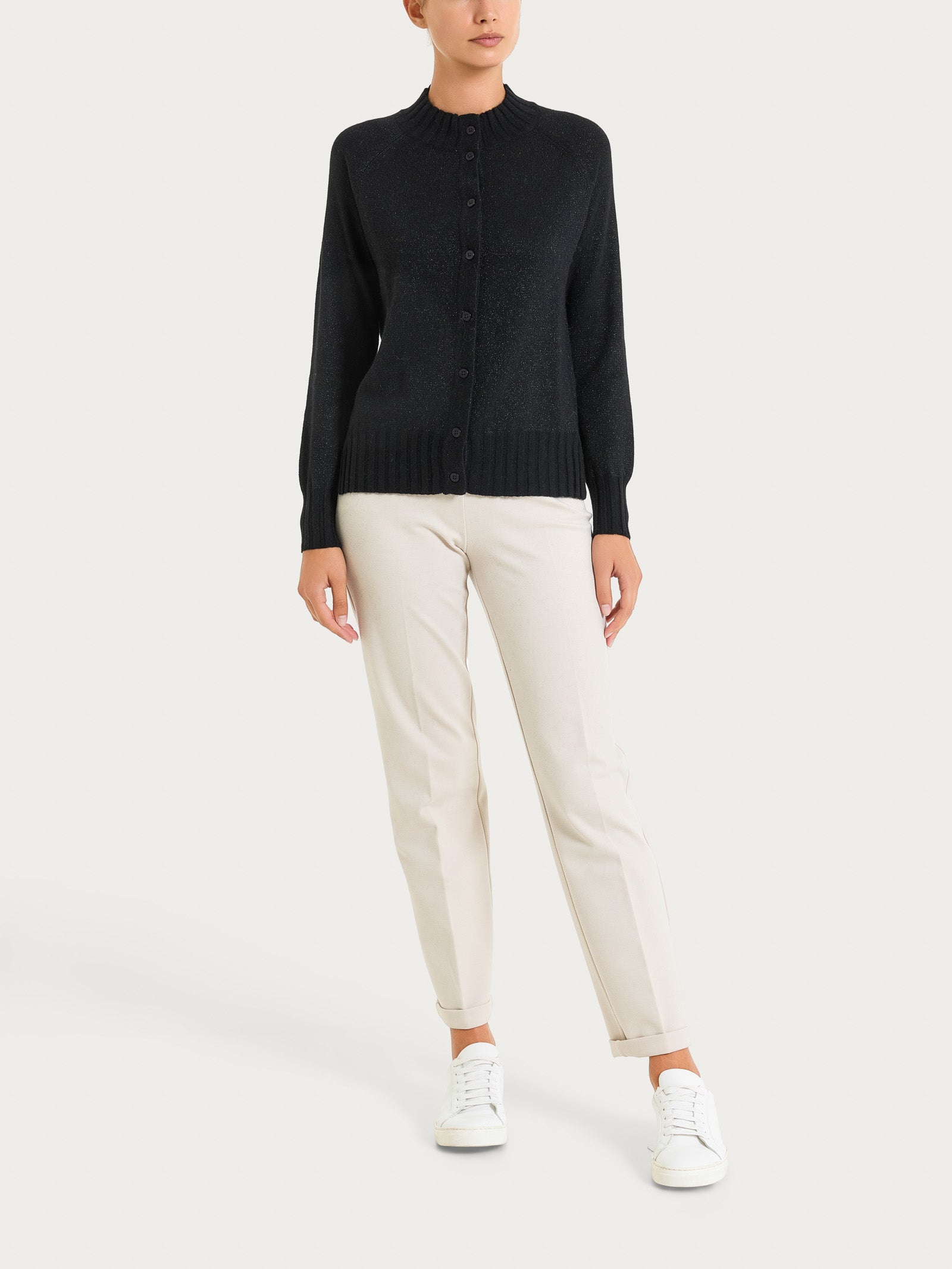 Cardigan corto in Natural Soft e Lurex Neri Donna - Ragno