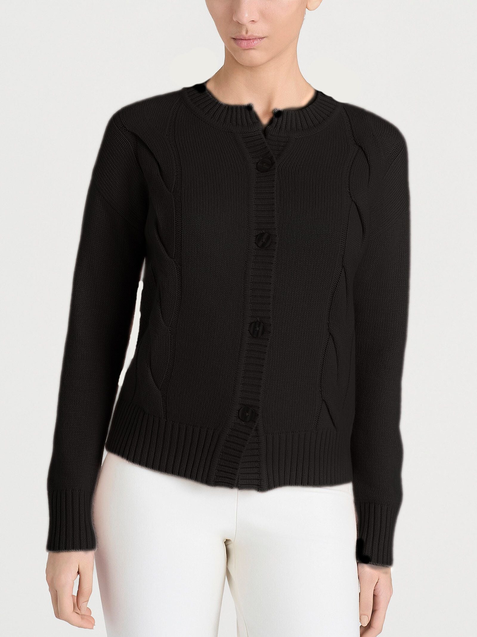 Cardigan corto con trecce laterali in Natural Soft Neri Donna - Ragno