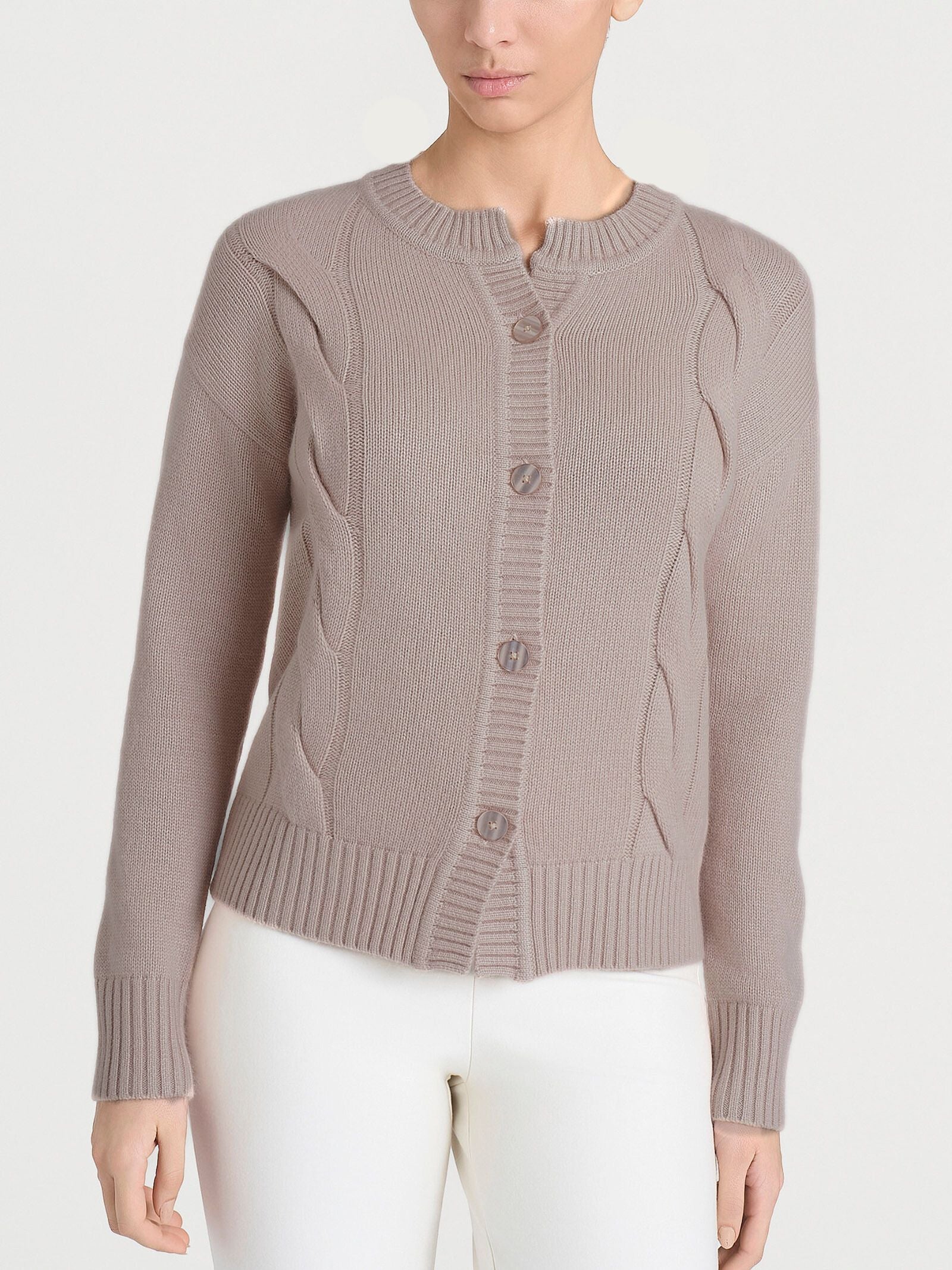 Cardigan corto con trecce laterali in Natural Soft Grigi Donna - Ragno