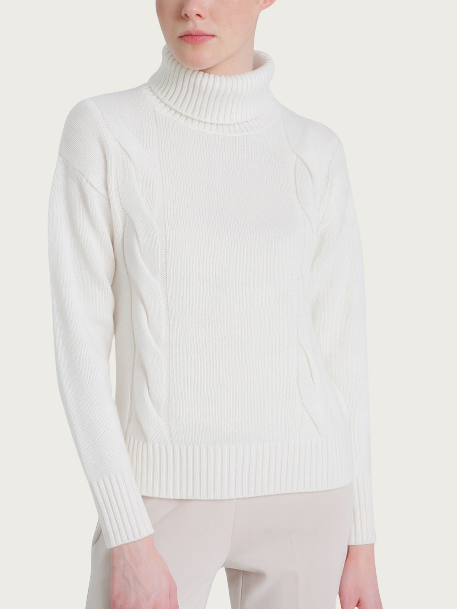 Dolcevita con trecce laterali in Natural Soft Bianchi Donna - Ragno