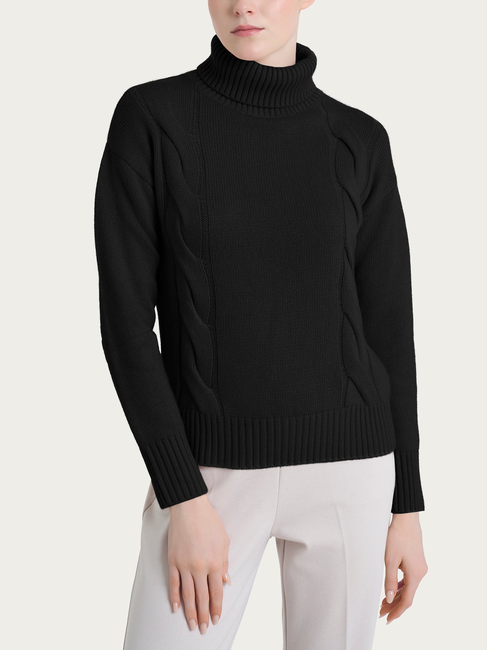 Dolcevita con trecce laterali in Natural Soft Neri Donna - Ragno